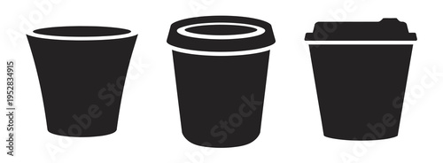 Collection yogurt cup icon vector set for logo, simple dairy and yogurt symbols, minimal cup and dessert shapes, modern culinary and snack icons, monochrome isolated vector design