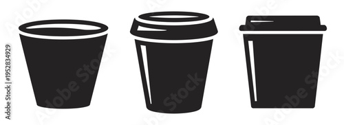 Collection yogurt cup icon vector set for logo, clean minimal dairy product symbols, modern food and dessert shapes, simple snack and beverage icons, black and white isolated design, scalable vector 