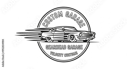 Custom Garage Logo Featuring a Classic Muscle Car with Speed Lines.