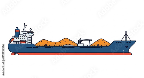 Illustration of a Bulk Carrier Ship Transporting Cargo.
