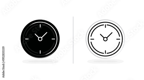 Minimalist Black and White Clock Icons Set for Time, Schedule, and Deadline Concepts – Vector Graphic Elements