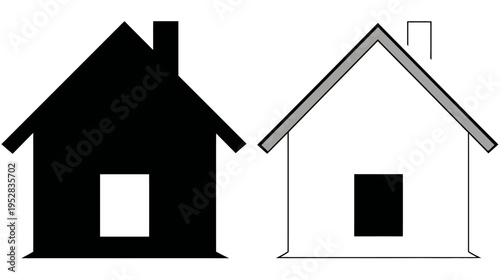 Contrasting black and white house icons, simple vector silhouettes representing home, property, housing, and architectural concepts.