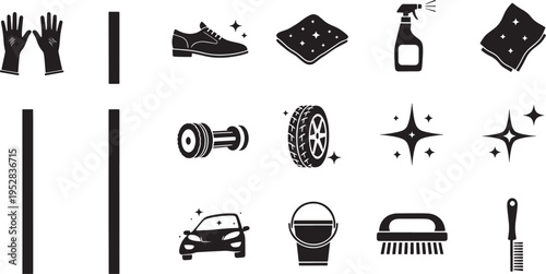 Black for car wash and cleaning supplies on white background tire wheel