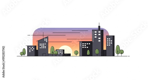 Cityscape Silhouette at Sunset - A Modern Urban Illustration.