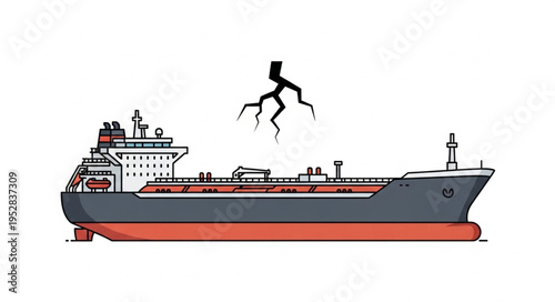 Illustration of a Large Oil Tanker Ship Under Lightning.