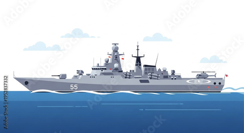 Naval Power - A Detailed Illustration of a Modern Warship.