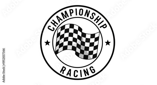 Championship Racing Logo with Checkered Flag and Star Accents.