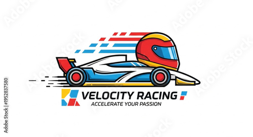 Cartoon Race Car and Helmet with Velocity Racing Logo.