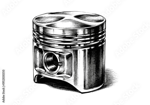 Detailed sketch of a single engine piston, a crucial component in internal combustion engines