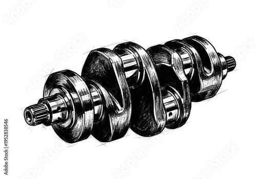 Detailed sketch of a heavy-duty crankshaft, a crucial engine component for power transmission