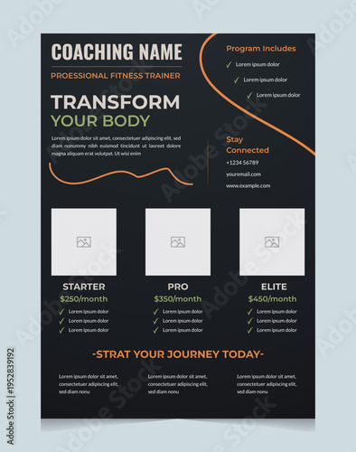 Personal Trainer Flyer Template for Fitness Coaching Packages – Modern Gym Promotion Pricing Poster Layout