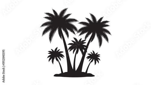Palm trees silhouette graphic with tall and short fronds on a white background. featuring tropical, beach, nature with travel and vacation elements