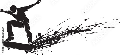 Skateboarder Performing Trick Action Silhouette with Dynamic Splatter Effect