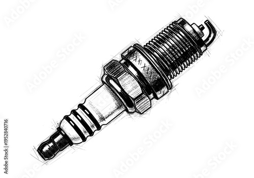 Detailed sketch of a single spark plug, a crucial component for internal combustion engines