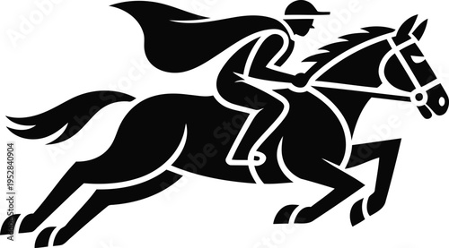 Rider on horseback in dynamic motion icon.