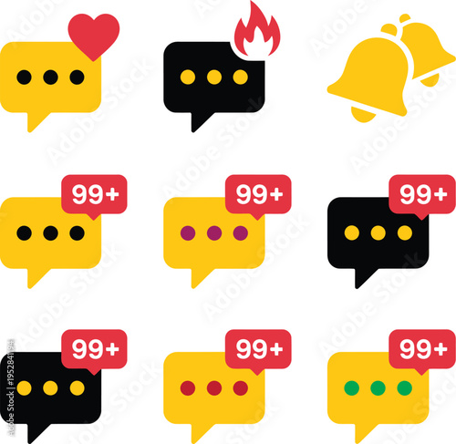 Colorful notification icons depicting messages alerts and counts