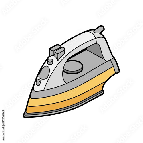 A detailed illustration of a household iron, showcasing its design and features.
