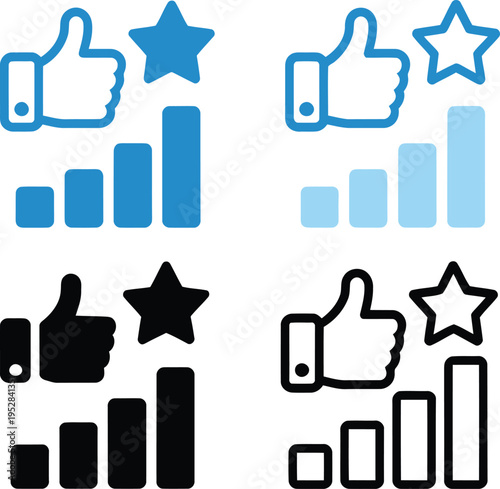 Social media feedback likes stars and growing charts illustrated