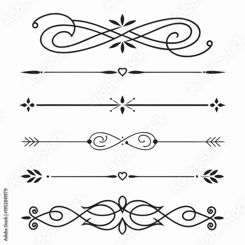 Ornate divider line vector set, minimalist collection of graphic elements, elegant frame elements, border lines and antique design elements