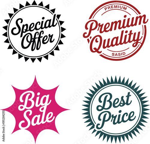 Colorful sale and offer badges with distinct designs