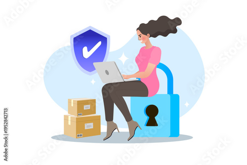Secure online shopping and data privacy protection concept with laptop and parcel