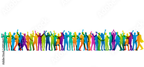 sagome, silhouette, gruppo di persone, felici, gioia, felicità, persone, gente felice, buon umore	
