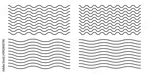 Wavy lines pattern vector element, wave ripple thin line strokes simple zigzag texture set, stream zig zag background backdrop image clip graphic illustration