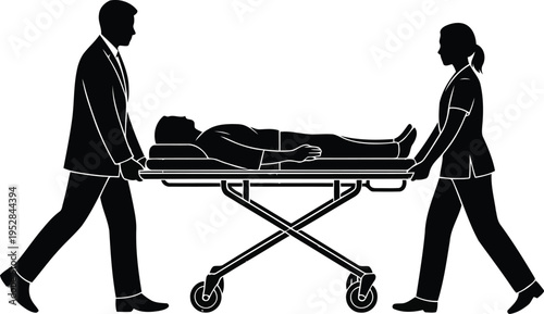 Medical personnel transporting a patient on a stretcher