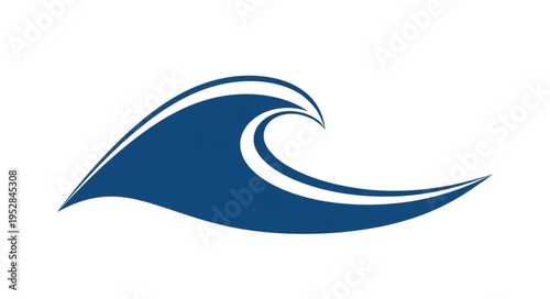 Stylized blue wave illustration with white highlights, ocean graphic.