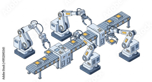 Automated Production Line with Robotic Arms in Manufacturing.