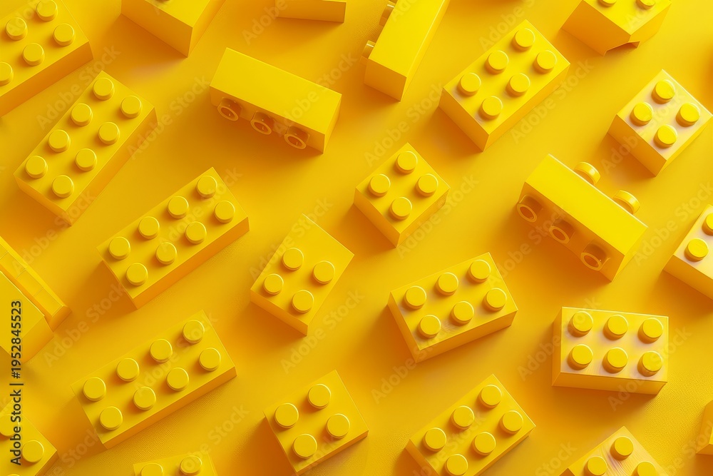 Fototapeta premium Yellow isometric lego blocks pattern abstract seamless background texture for web design print packaging