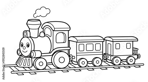 Smiling train engine with carriages.