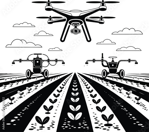 Drones and robotic vehicles overseeing agricultural fields from above