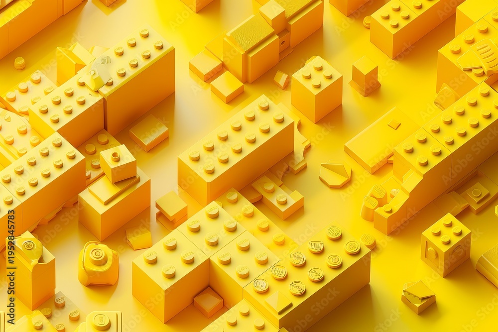 Naklejka premium Yellow isometric lego blocks pattern abstract seamless background texture for web design print packaging