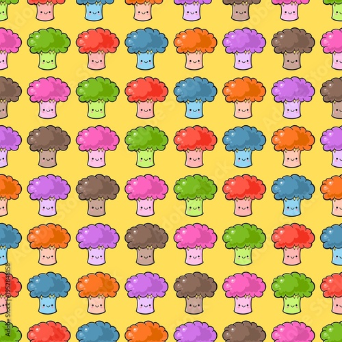 Multicolor Cartoon Broccoli Character Seamless Pattern Background