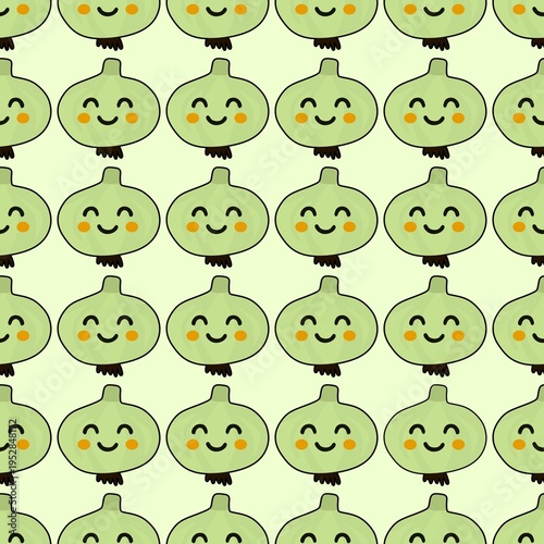 Cartoon Garlic Face Seamless Pattern Background
