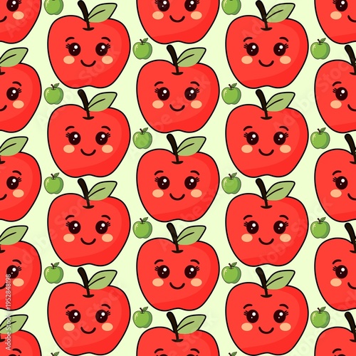 Cartoon Apple Face Seamless Pattern Background