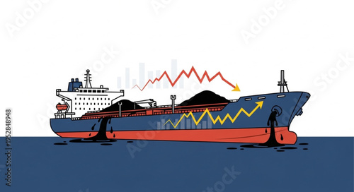 Cargo Ship with Fluctuating Market Trends Illustration.