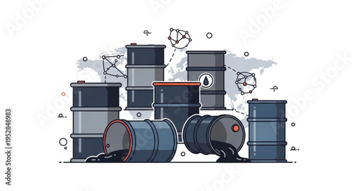 Oil Barrels with Spilled Crude Oil - A Depiction of Resource Management.
