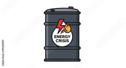 Illustration of an oil barrel with an energy crisis symbol.