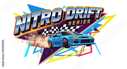 Blue Sports Car Drifting in Nitro Drift Series Graphic Design.