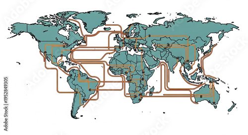 World Map with Shipping Routes Highlighting Global Trade and Logistics.