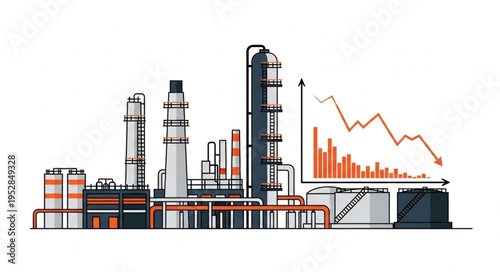 Illustration of an Industrial Plant with a Declining Graph.