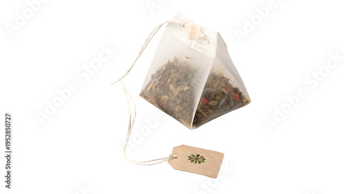 Cuadro en lienzo Tea bag with herbal blend in a clear pouch and a tag on a string ready for brewi