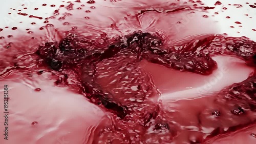 Red liquid forming a heart shape with splashes.