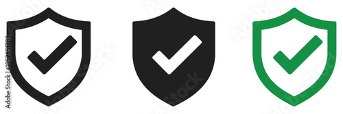 safety shield symbols with check mark, security and protection symbol, protection issues notifications with tick, modern flat vector icons for cybersecurity online safety graphics.