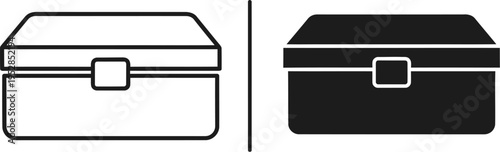 Simple vector graphic illustration representing a lunch box and a solid dark lunch box side by side