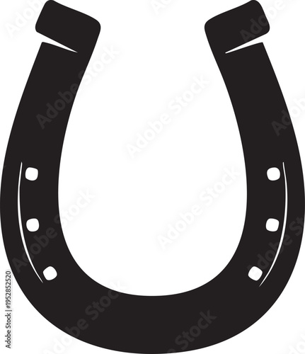 A simple and clean black silhouette of a horseshoe, representing good fortune and equestrian themes, on a white background.