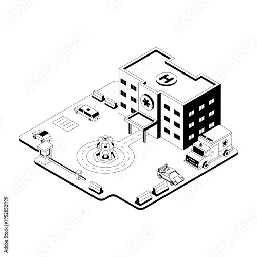 Isometric illustration of a smart hospital