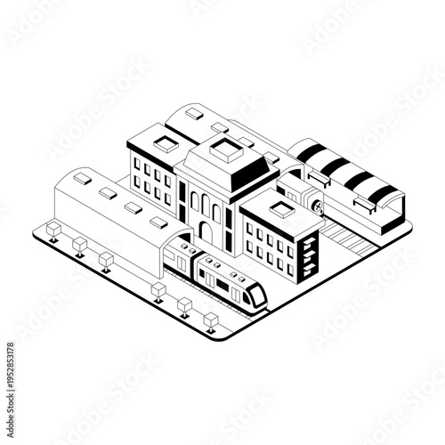 Isometric illustration showing a metro station